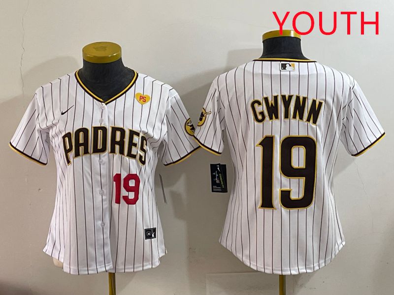 Youth San Diego Padres 19 Gwynn White Stripe Game 2025 Nike MLB Jersey style 8